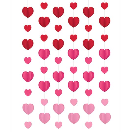 7ft. Red &#x26; Pink Dimensional Heart Paper String Decorations, 12ct.